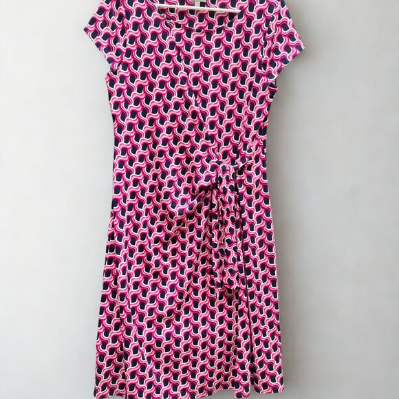 Talbot's Faux Wrap Dress Geometric Print Size M Black, Pink, White - Picture 1 of 5
